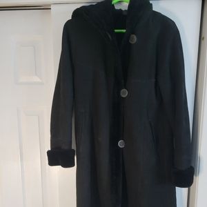WOMENS RAFEL BROTHERS NEW YORK BLACK SUEDE SHEARLING COAT XS (sz2)